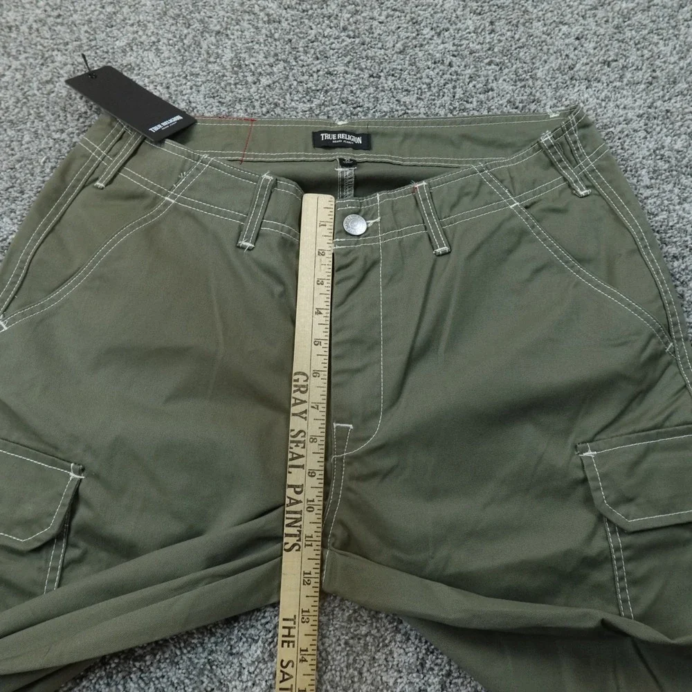 NEW True Religion Pants Mens 34X32 Green Cargo Baggy White Contrast Stitch Y2K